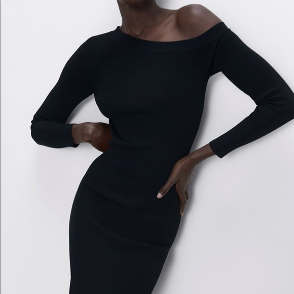 ZARA 2020 tailored knitted fitted black dress - Picture 10 of 11